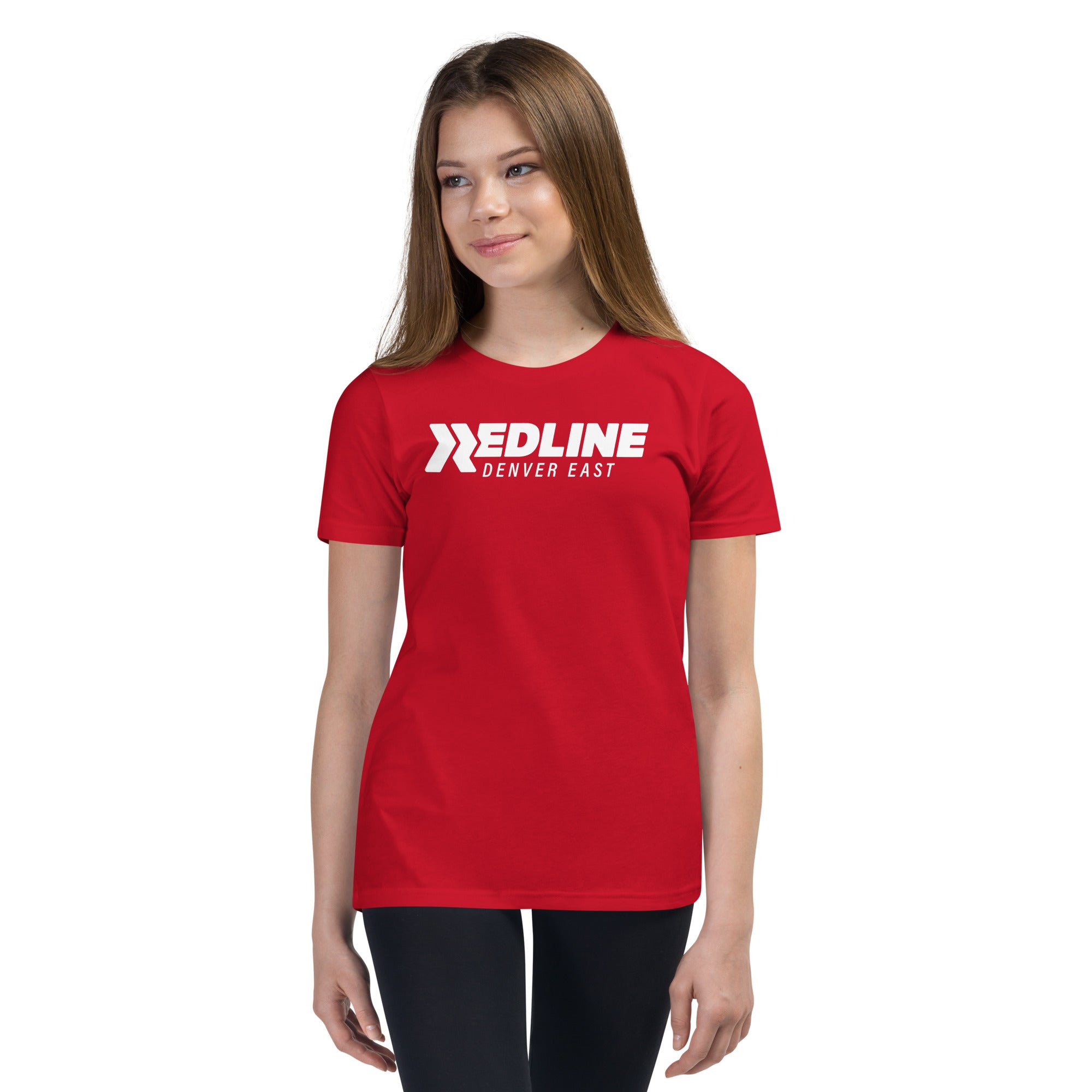 Denver East Logo W - Red Youth Short Sleeve T-Shirt