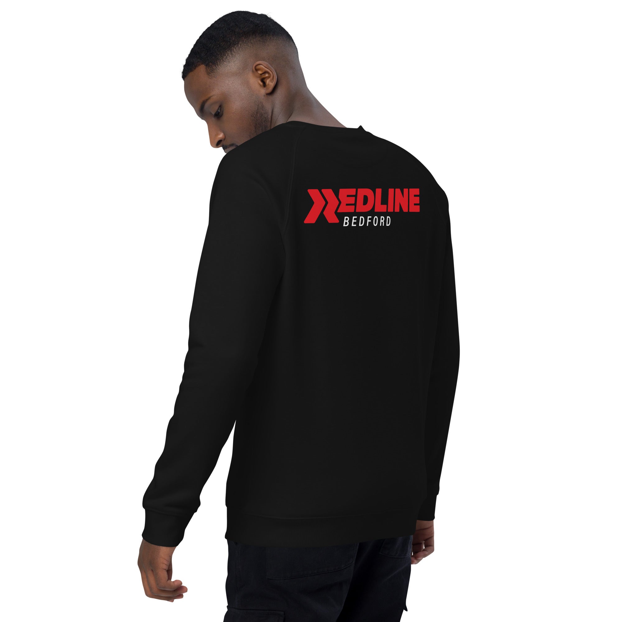 Bedford Logo Red - Back R/W - Black Unisex organic raglan sweatshirt