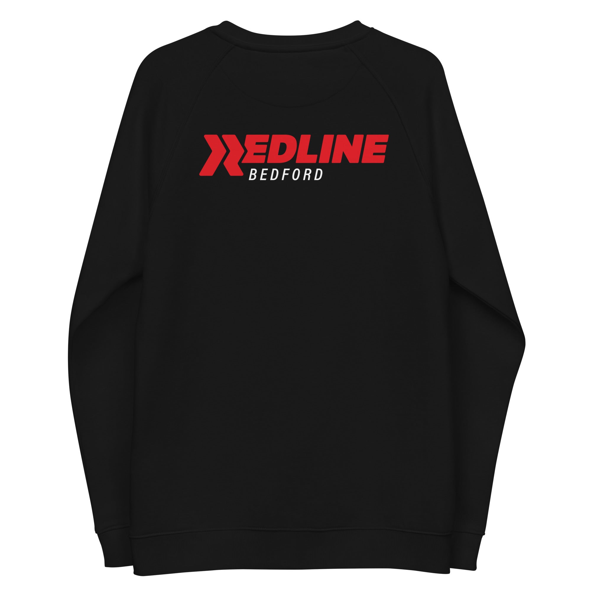 Bedford Logo Red - Back R/W - Black Unisex organic raglan sweatshirt
