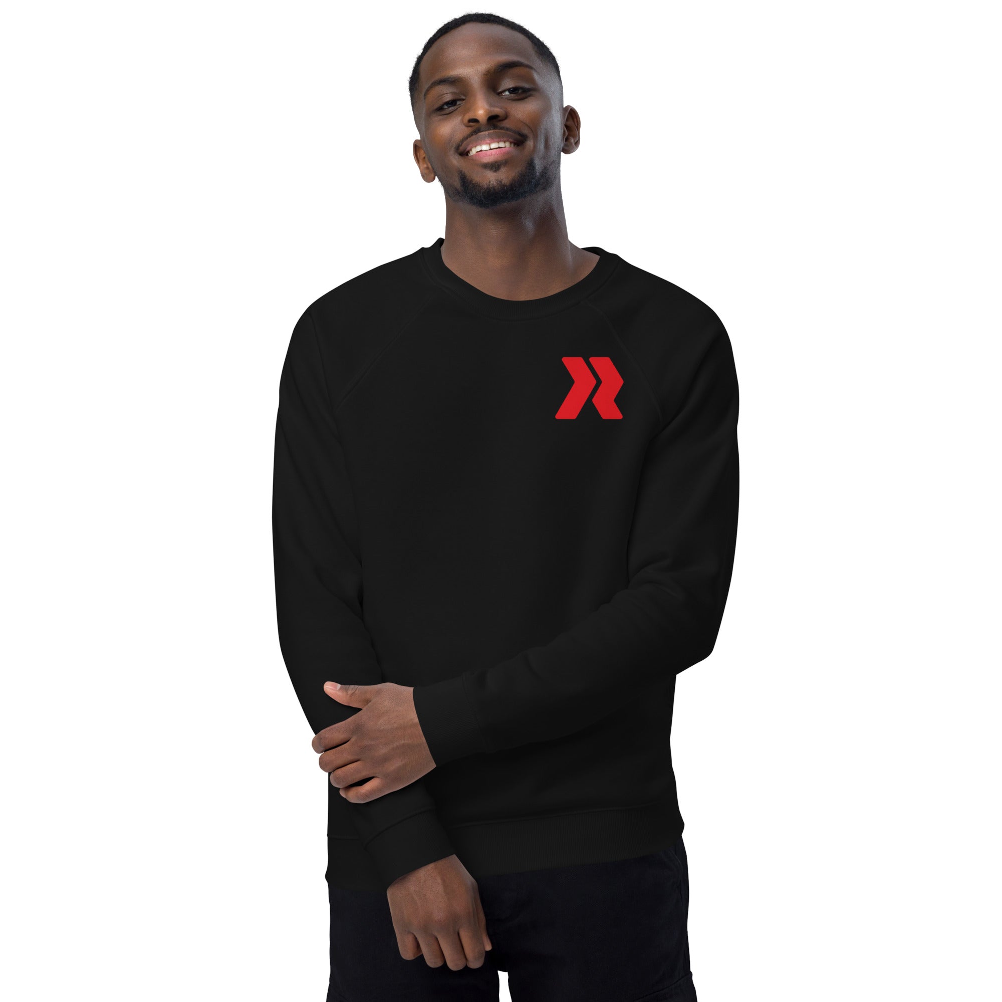 AC Logo Red - R/W Back - Black Unisex organic raglan sweatshirt