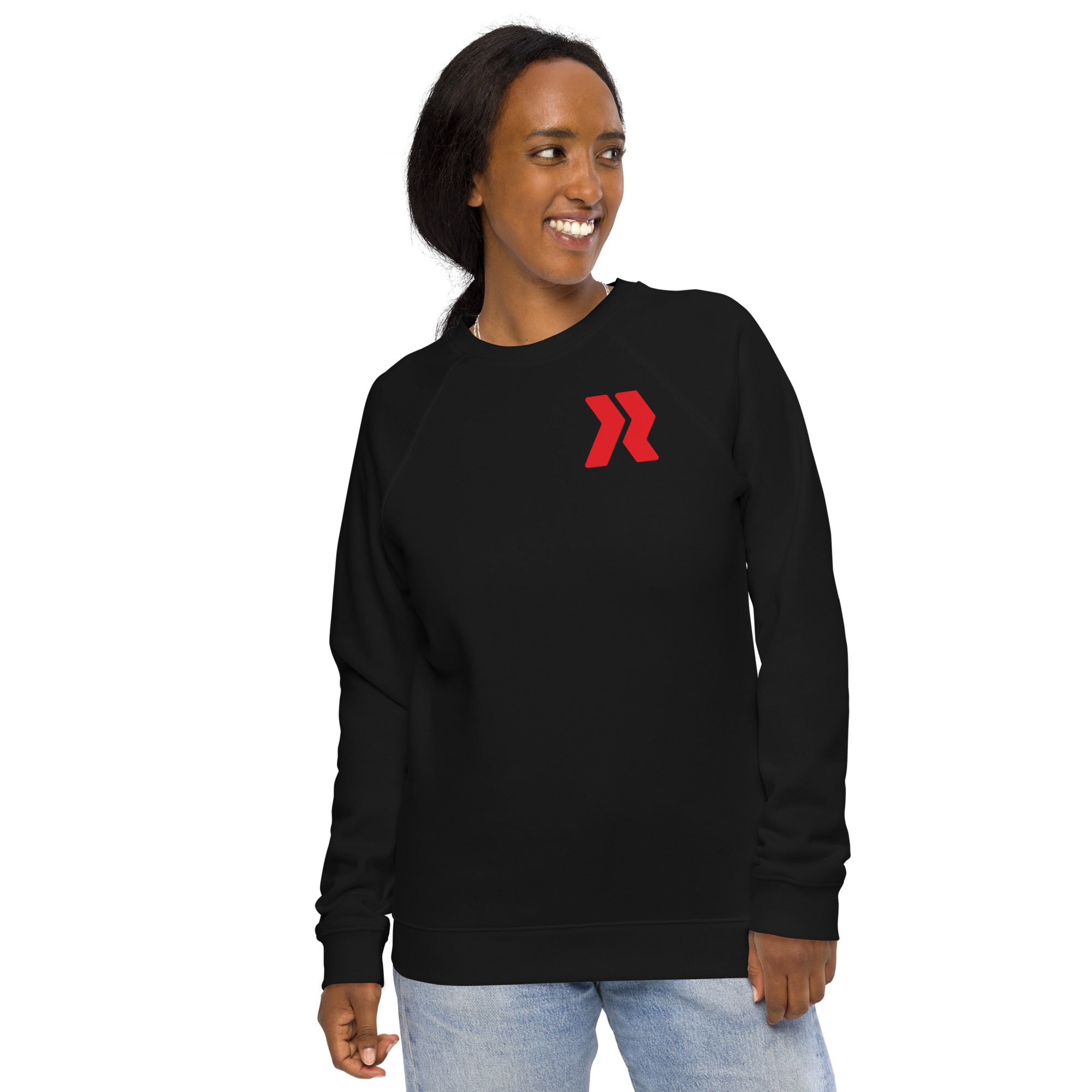 AC Logo Red - R/W Back - Black Unisex organic raglan sweatshirt