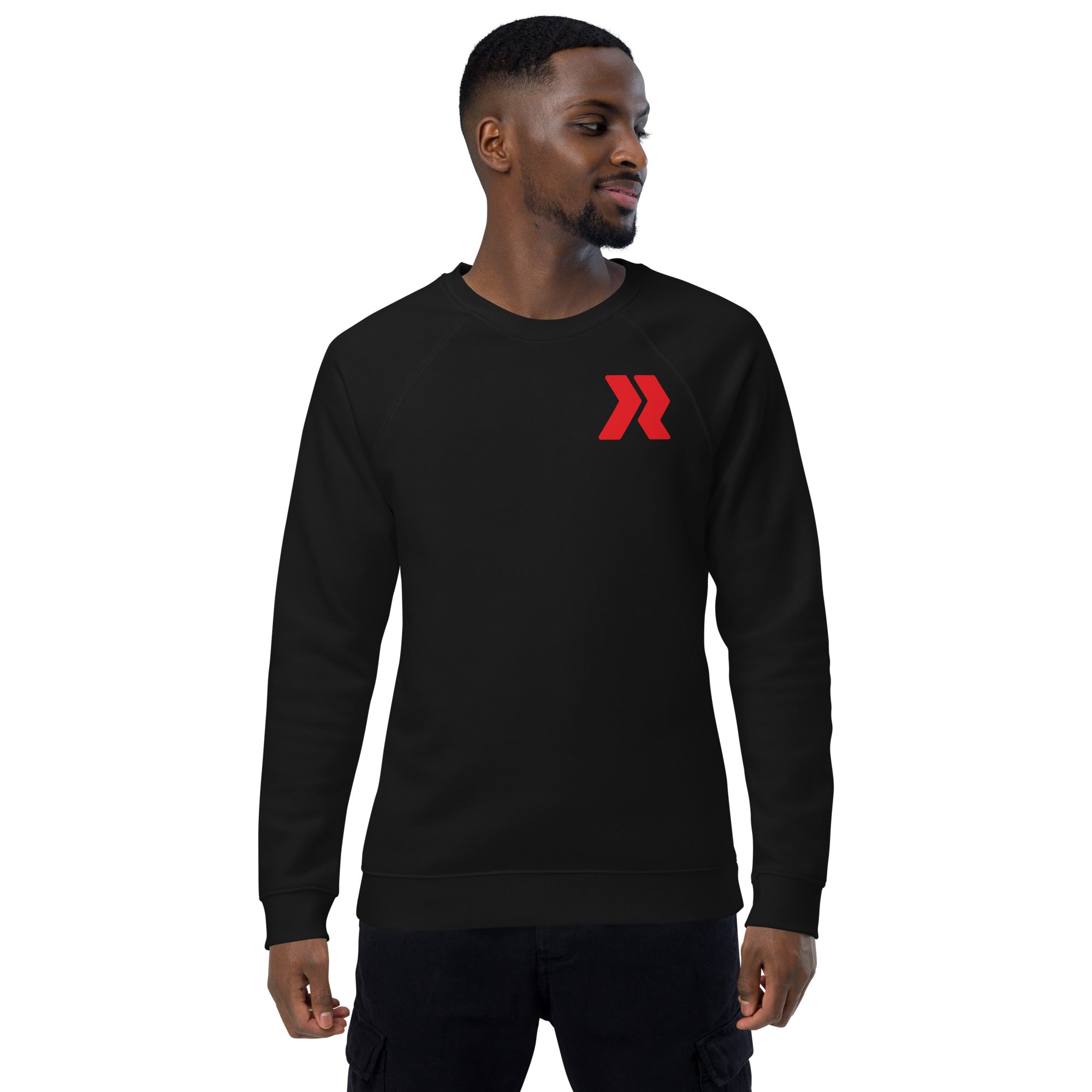 Bowie Logo Red - Back R/W - Black Unisex organic raglan sweatshirt