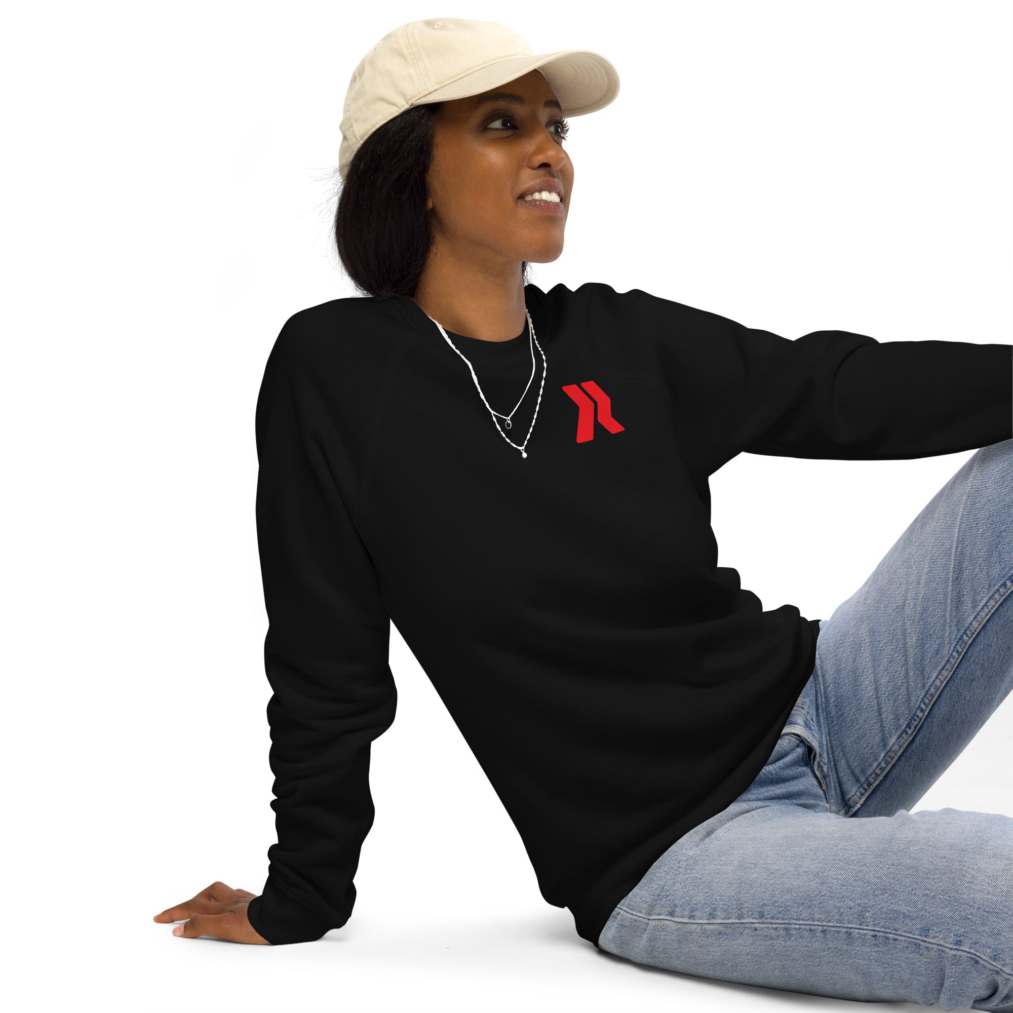 Bowie Logo Red - Back R/W - Black Unisex organic raglan sweatshirt