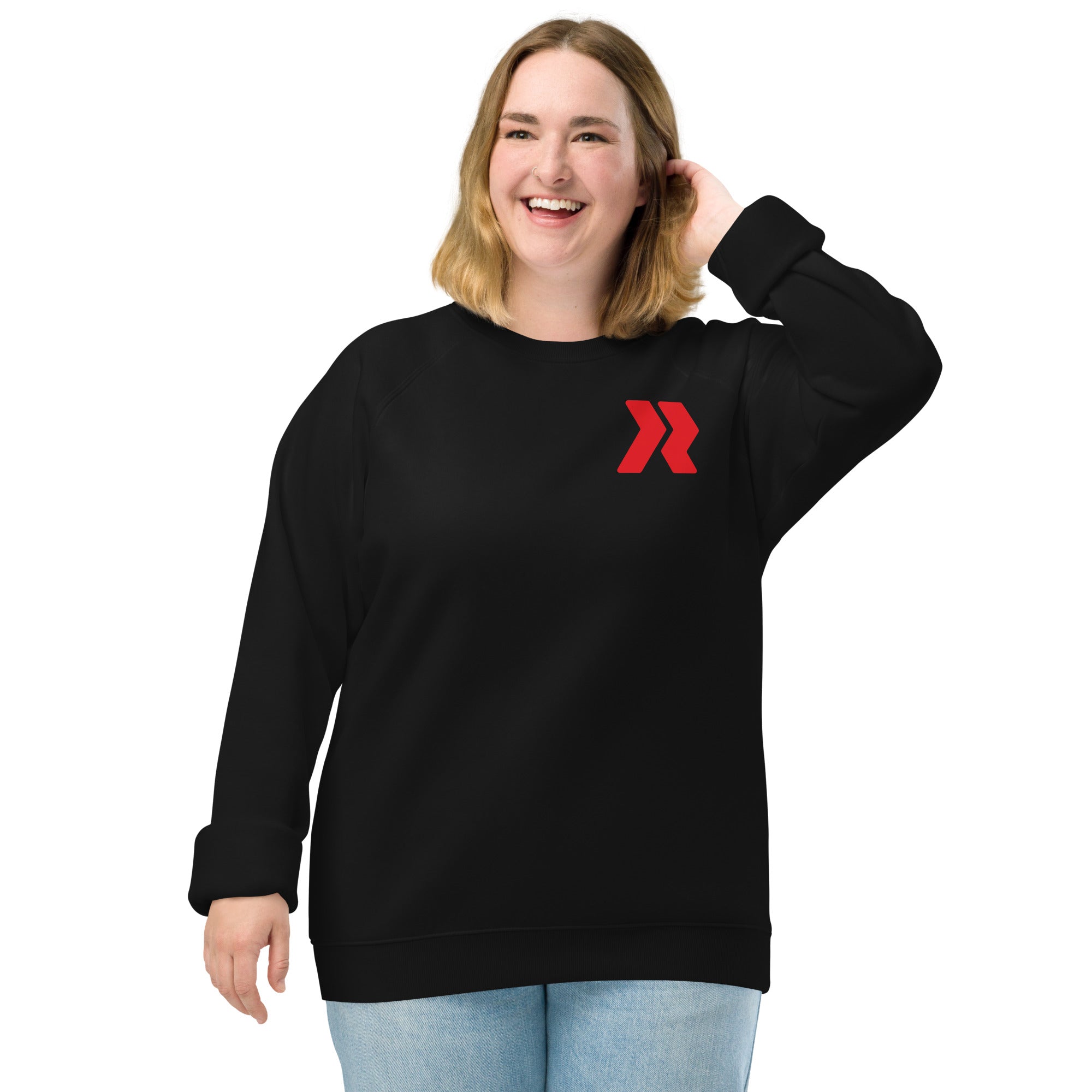 Bowie Logo Red - Back R/W - Black Unisex organic raglan sweatshirt