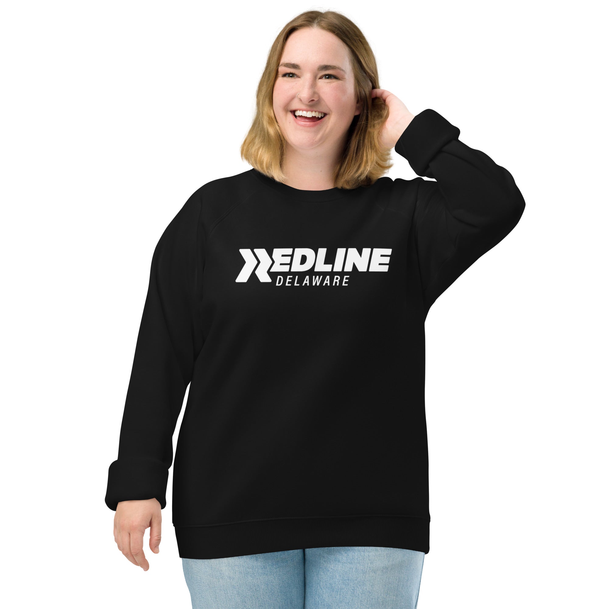 Delaware Logo W - Black Unisex organic raglan sweatshirt