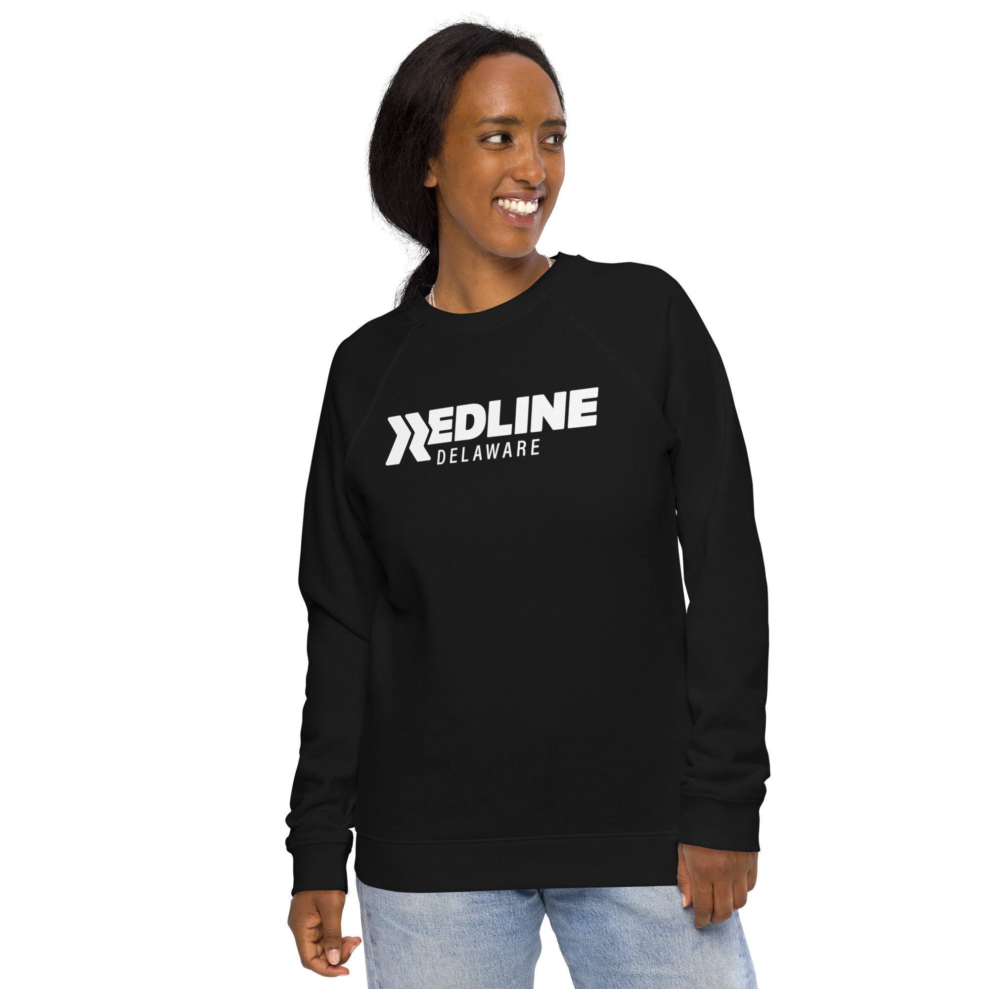 Delaware Logo W - Black Unisex organic raglan sweatshirt