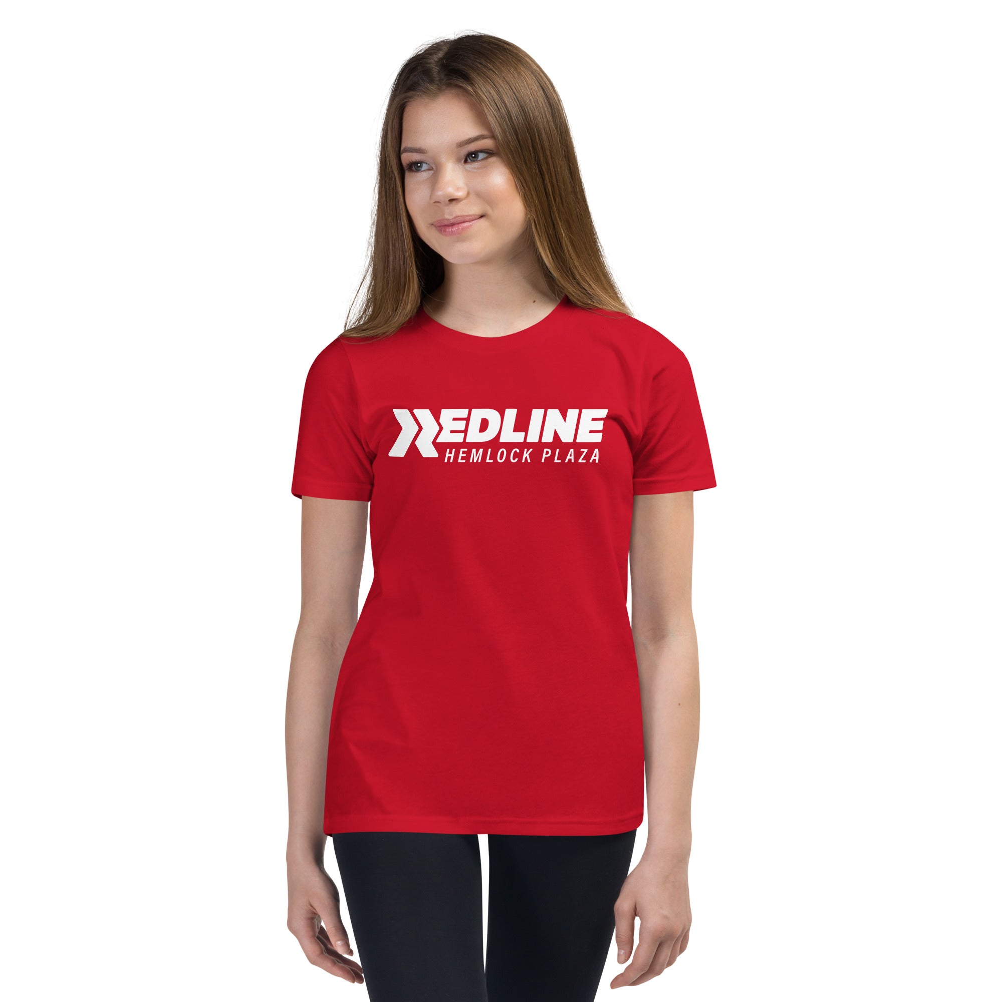 Hemlock Plaza Logo W - Red Youth Short Sleeve T-Shirt